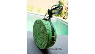 straw synthetic rattan circle bags green color